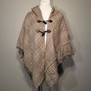 Modena Grey Plaid Winter Poncho Cape